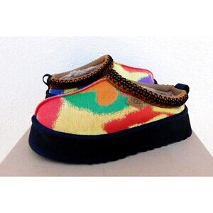 New UGG Tasman Pridepop Tazz Slip On Fur Brown Platform 1144231 Women's Size 6